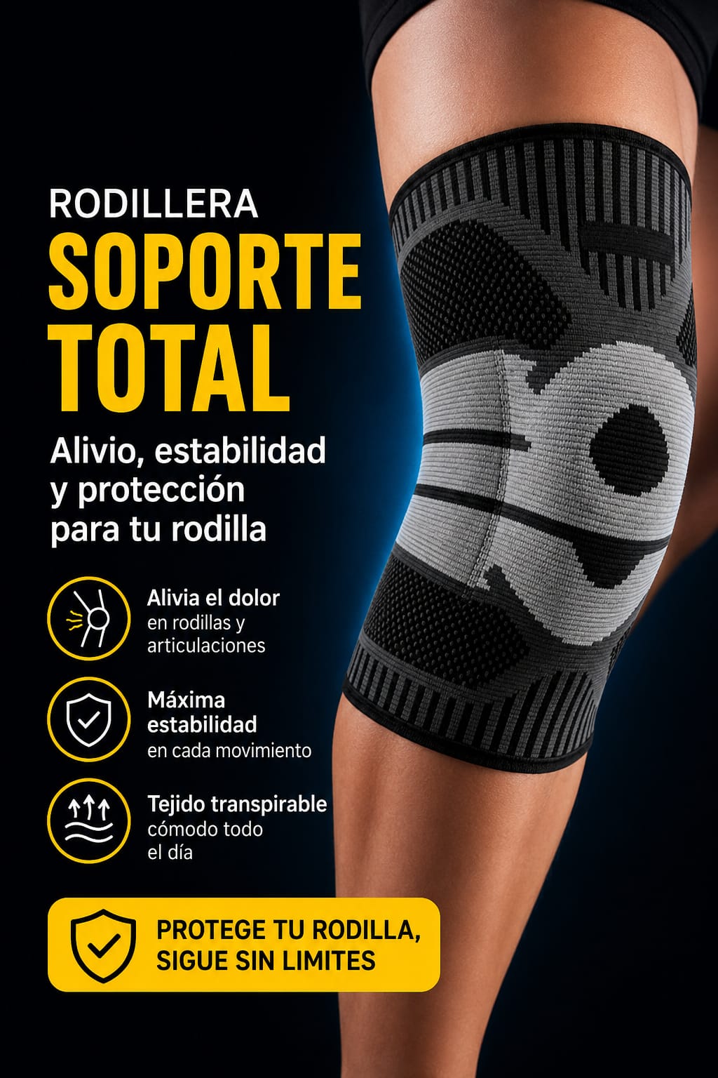 😣 ¿El dolor de rodilla te impide disfrutar de tu vida? Recupera la estabilidad y vuelve a caminar con confianza gracias a la Rodillera Ortopédica Premium 3D